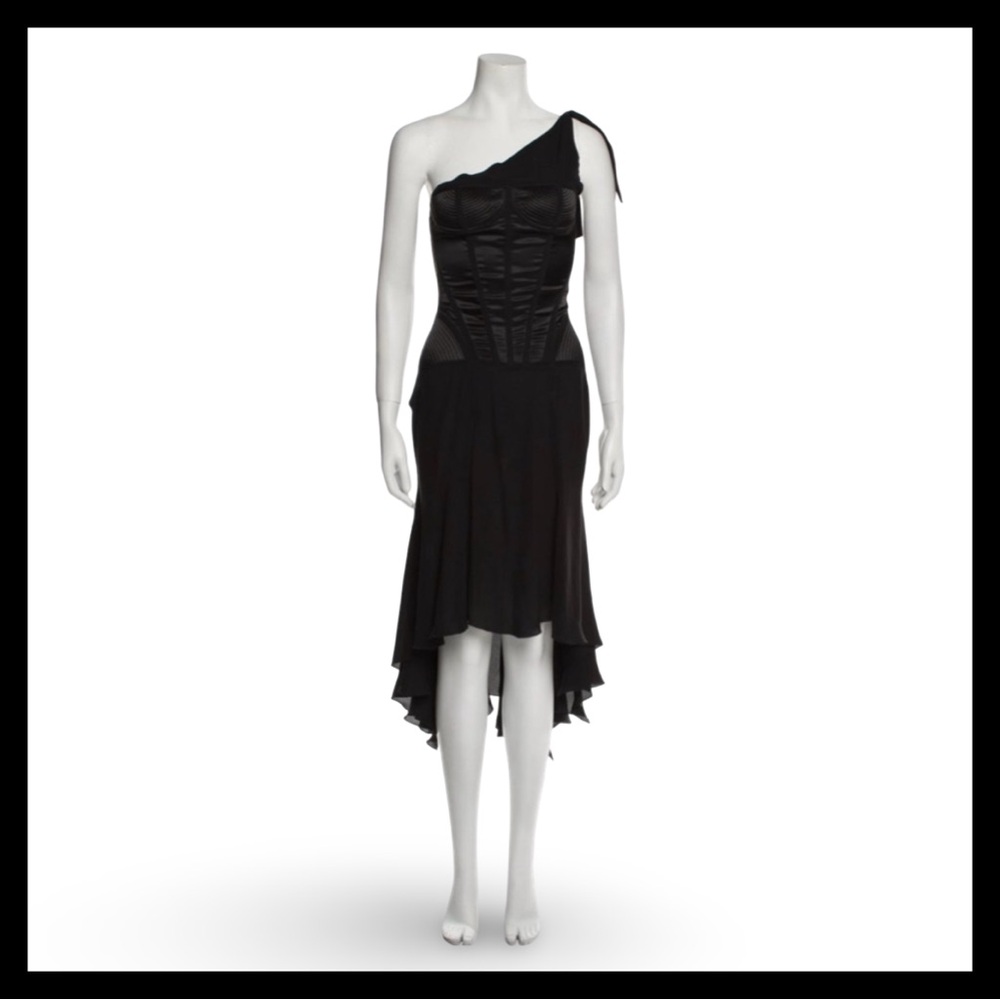JULIEN MACDONALD Elegant Black Women's One Shoulder Corset Dress VINTAGE